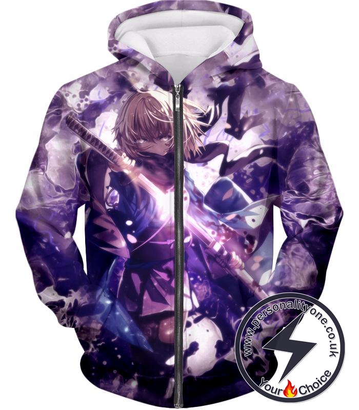 Fate Stay Night Grand Order Deadly Fighter Saber Sakura Action Zip Up Hoodie